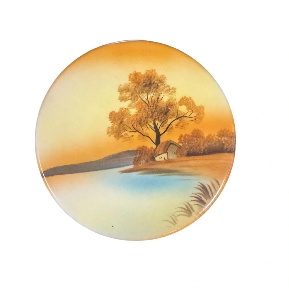 Vintage NORITAKE Hand Painted Plate  Sunset Bird Tree Made in Japan 7 Inch